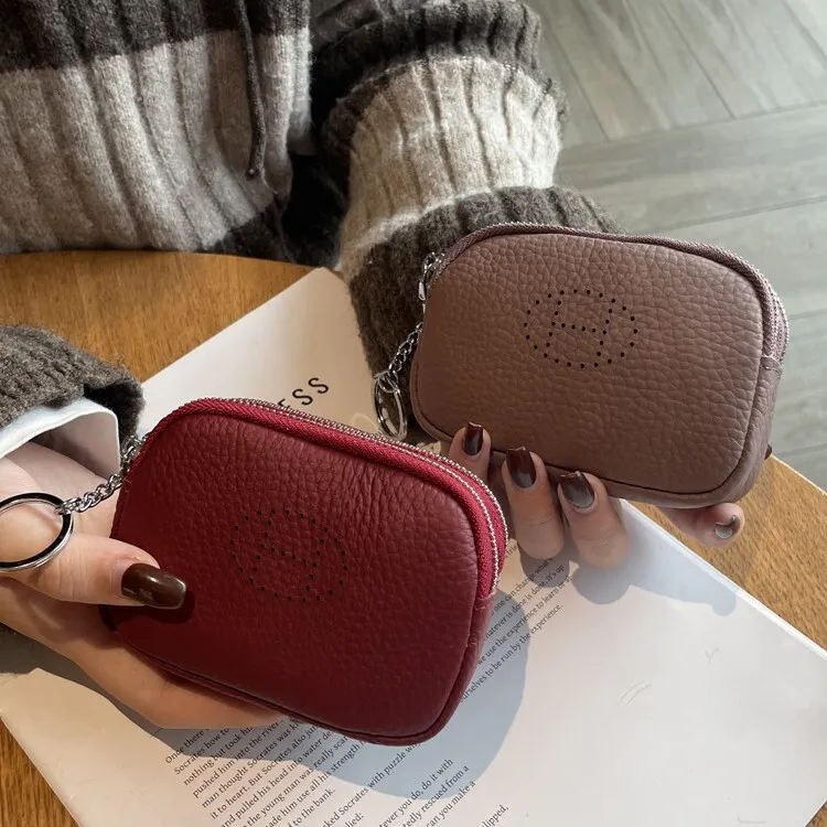 Designer Wallet Double Zipper Compact Genuine Leather Coin Purse