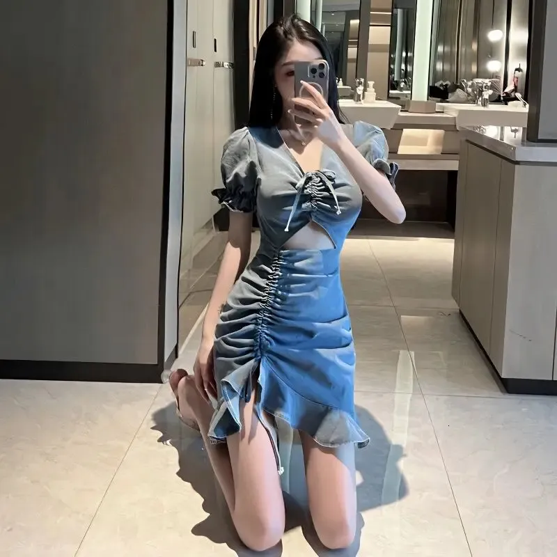 white christmas dresses Miss Sweetheart Denim Micro Dress main image 0
