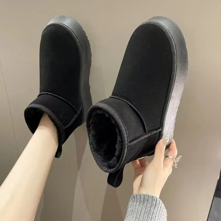 35-41Free Shipping New Designer Casual Women Thick Soled Short Sleeved Snow Boots In Winter Versatile With Thick Fleece_voghion.com