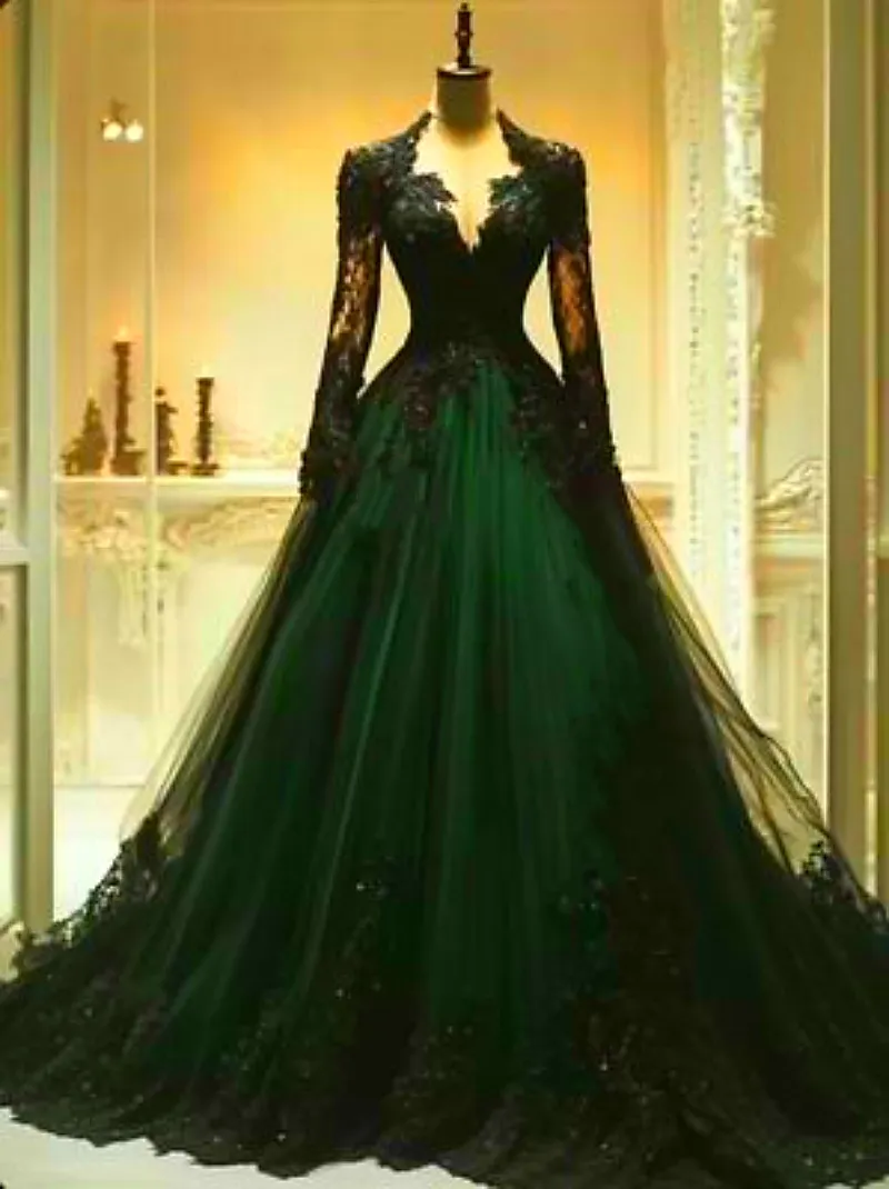 Dark Green And Black Evening Dresses Long Sleeves... From 156,78 €