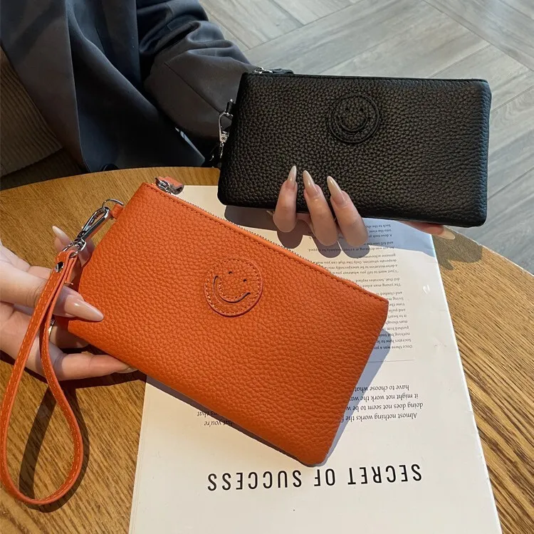 Save Big on Bulk Designer Clutch Wallet Designer Wallet Genuine Leather  Women S Wallet New First Layer Cowhide Long Zipper Wallet Cute Smiley Face 