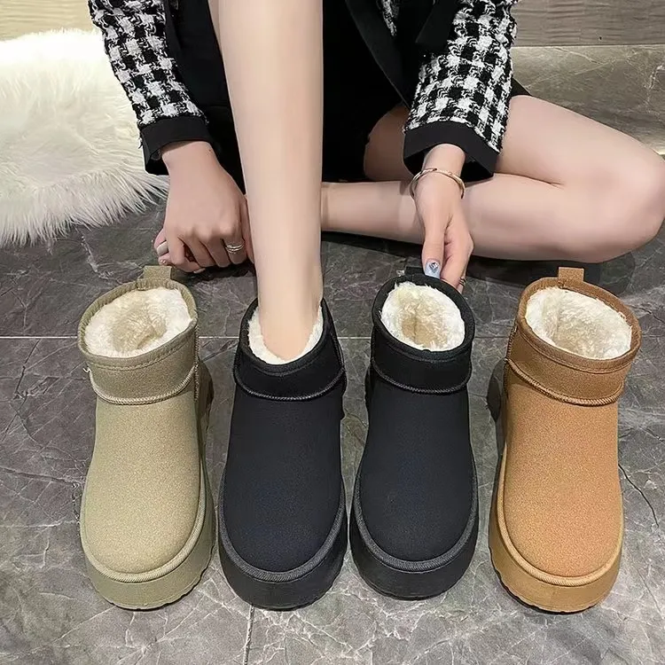 35-41Free Shipping New Designer Casual Women Thick Soled Short Sleeved Snow Boots In Winter Versatile With Thick Fleece_voghion.com