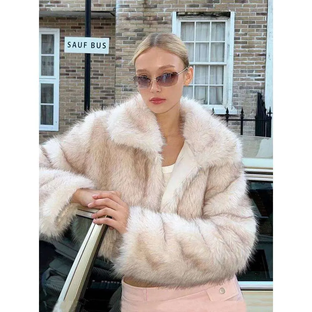 ZADORIN Preppy Style Fluffy Cropped Turn Down Collar Faux Coat Y2K