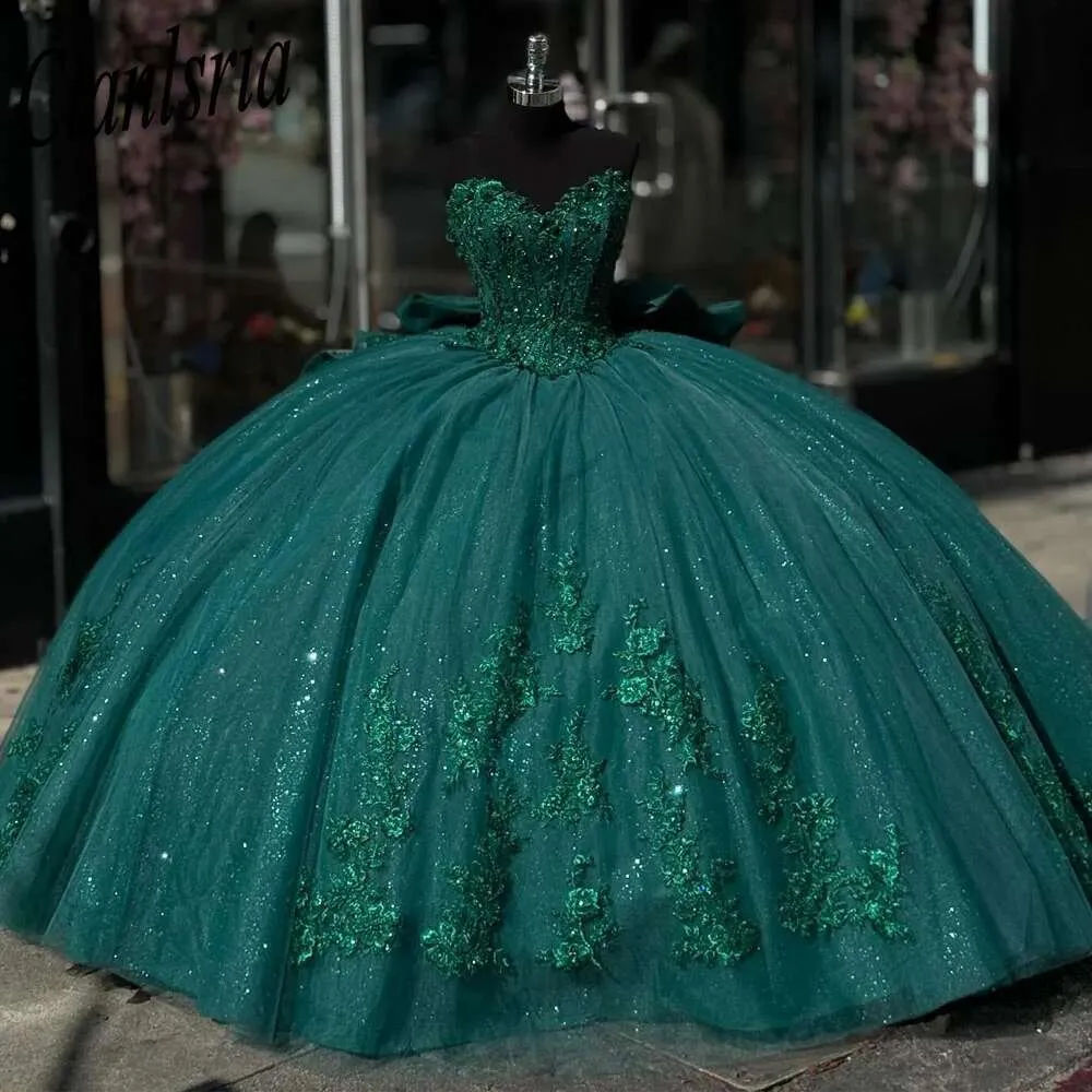 Quinceanera Dresses Años Color Esmeralda Vestidos De 15 Verde Oscuro  Sparkly Green Lace Plus Size Quinceanera