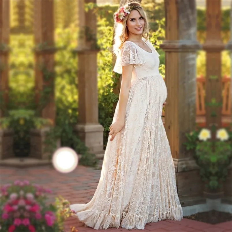 high tea elegant dress code PinkBlush White Lace Overlay Maternity Maxi Dress
