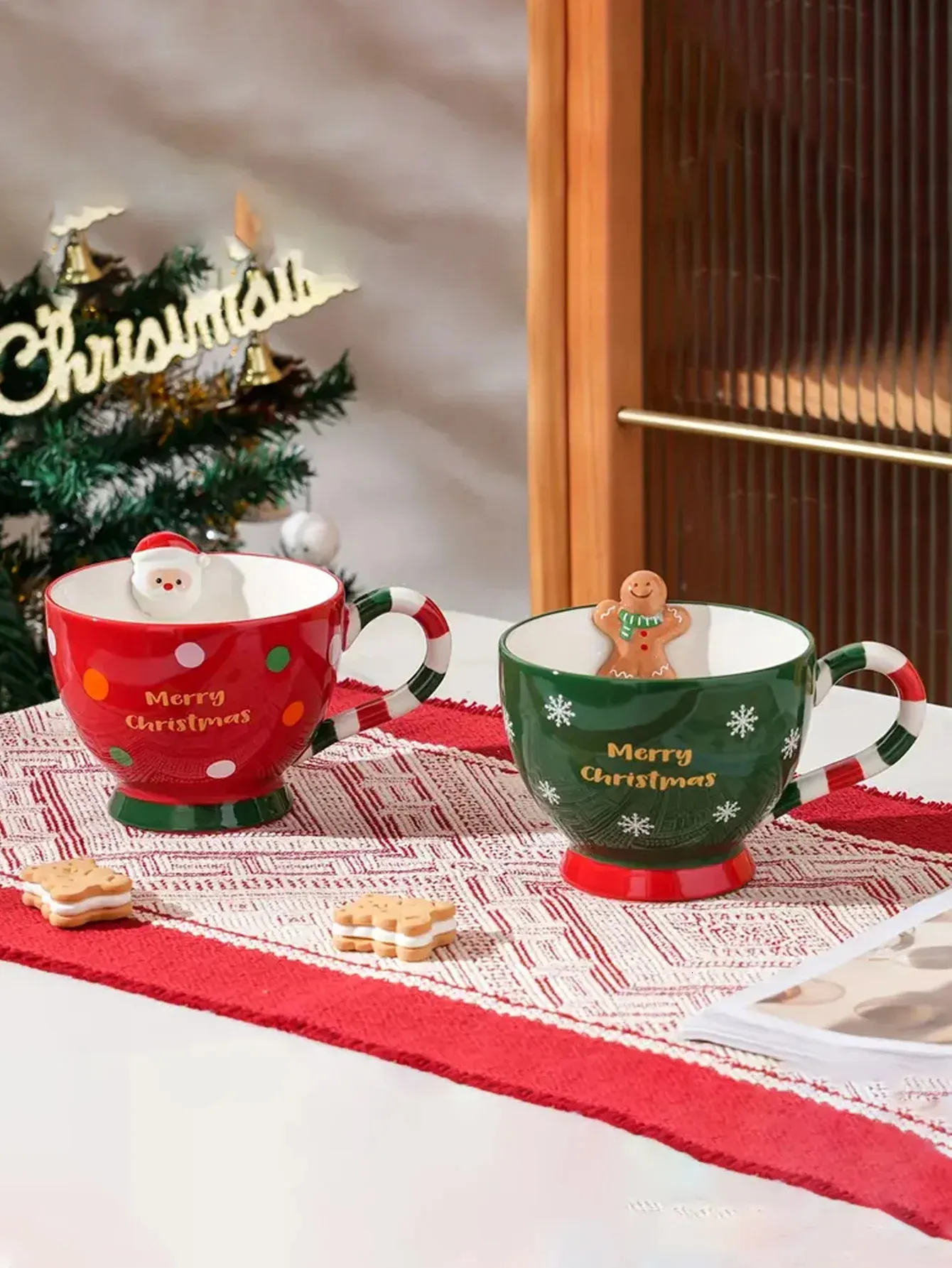 Tazza Di Natale In Ceramica 600ml Con Coperchio - Design Omino Di Pan Di Zenzero, Capiente, Regalo Per Le Feste - 2
