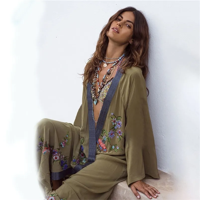 boho dress with cardigan Casual Hippie Chic Vintage Floral Embroidery Long Sleeve Maxi Kimono Pareo Beach Trip Cape Cover Vestidos 230216 from Dhgate Basic & Casual Dresses Carmen Velvet Bridesmaid Dress sale-20240621 Smocked around front and Waist Size:30″