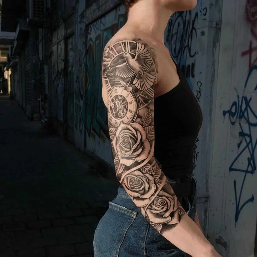 J250929 Adesivi Tatuaggi Temporanei Impermeabili Con Manica Grande Braccio  Completo Fiore Di Rosa, Totem Di Uccello Colomba Body Art Uomini E Donne Da  2,53 € | DHgate, image size:1000x1000