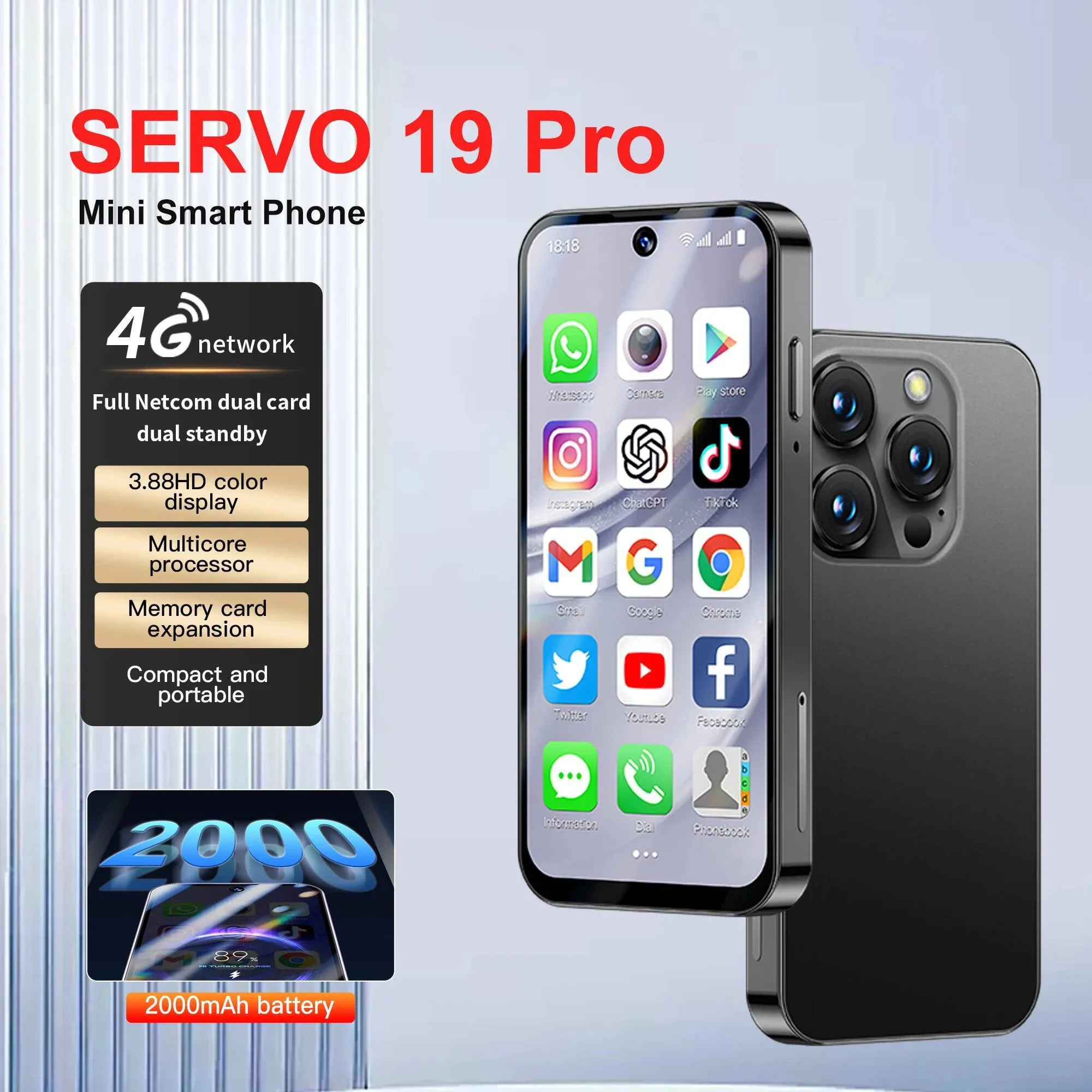 ミニスマホ　SERVO 19PRO SERVO 19PRO Flagship Mini Small Smartphone Android 12, 4G Network