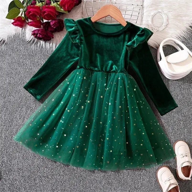 3-8-year-old girls Christmas dress long sleeved childrens autumn and winter  princess dress childrens Christmas and Year party red/green dress 241111