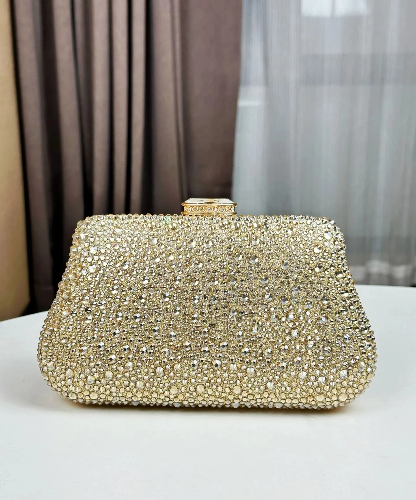 Gold Evening Bag for Women Rhinestone Clutch Purse Female Party Dinner ...