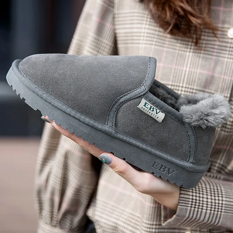 Chaussures de créateur EBV Livraison gratuite Bottes courtes de neige en cuir de vachette véritable de haute qualité avec nœud papillon, pour garder au chaud et tendance en extérieur_voghion.com