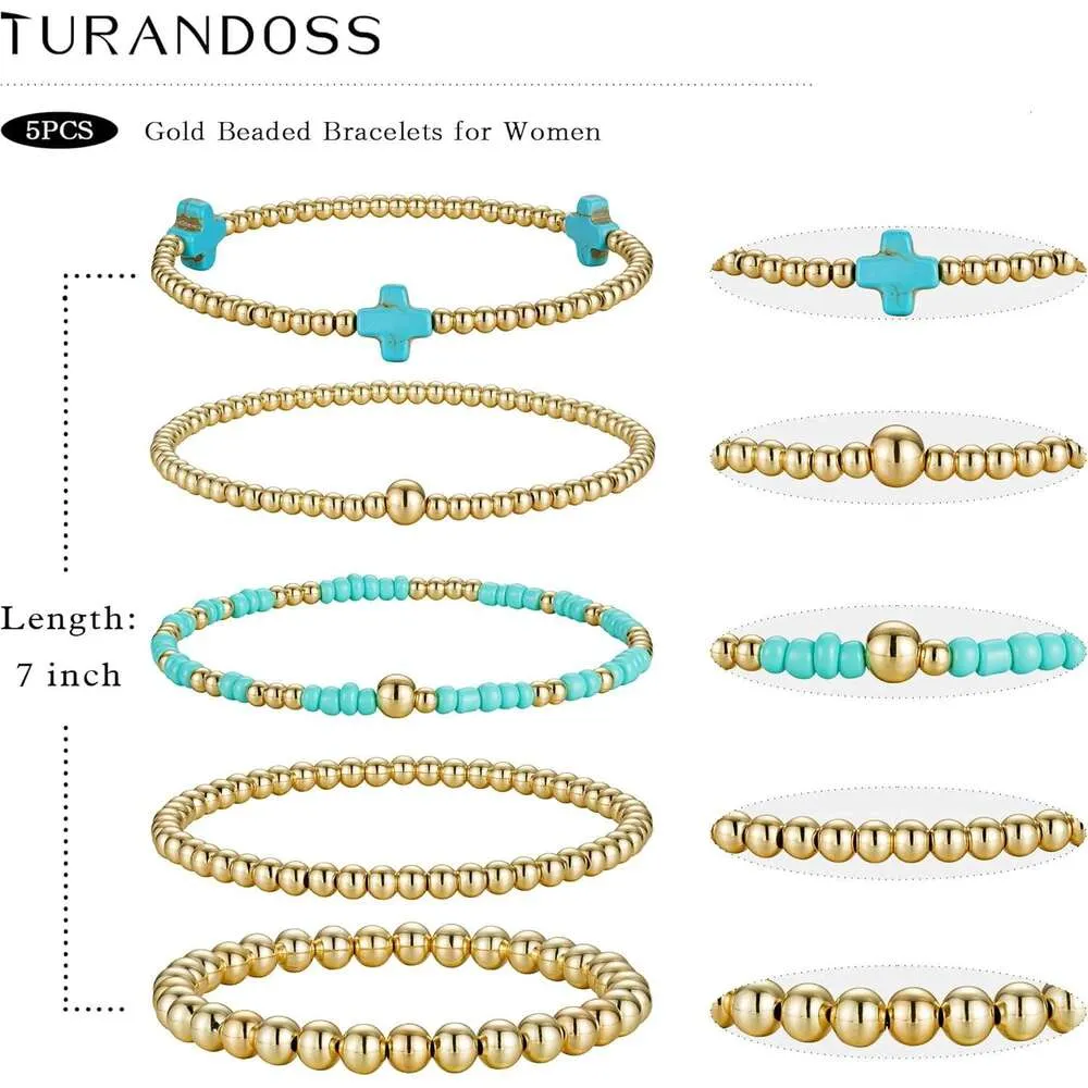Bracciale dainty con perle di turchese placcato oro 14k donna_voghion.com