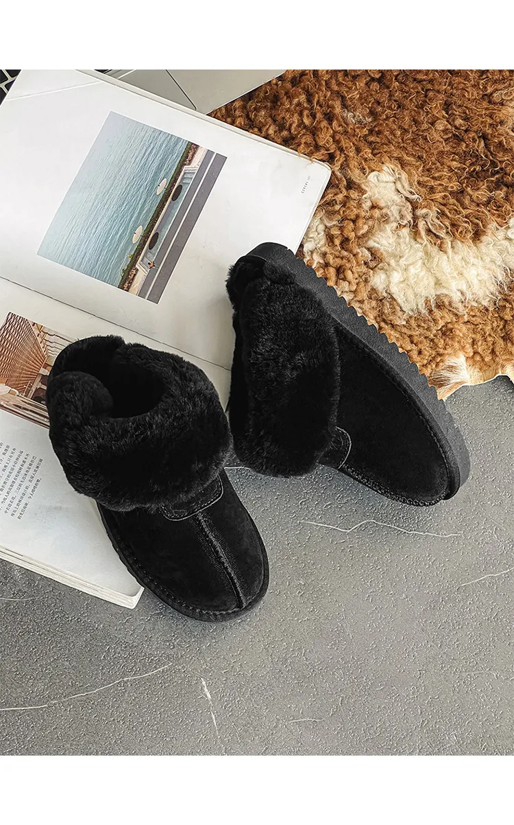 EBV Designerschuhe, versandkostenfrei, hochwertiges Fell auf Leder, dicke Sohle, flache Sohle, neue Schneestiefel, warm und rutschfest_voghion.com