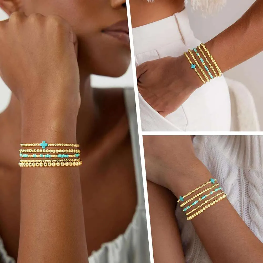 Bracciale dainty con perle di turchese placcato oro 14k donna_voghion.com