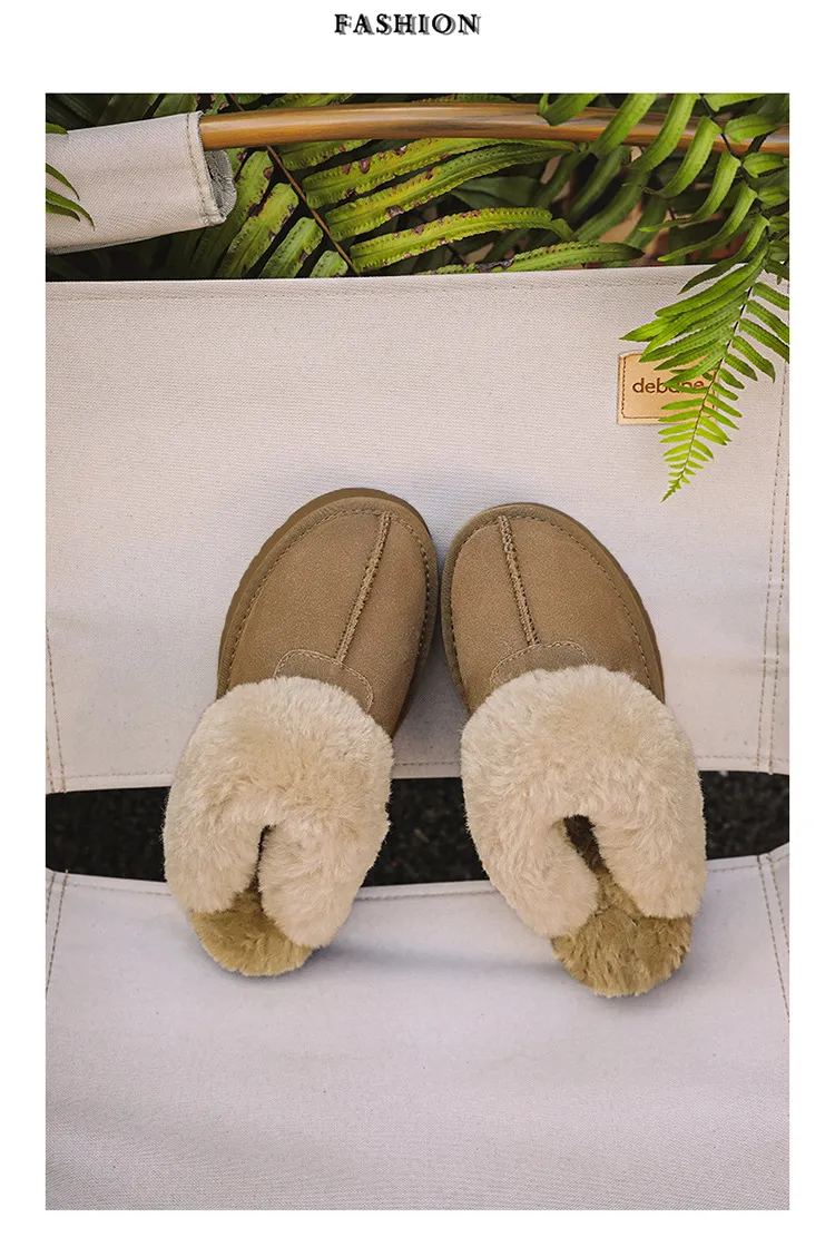 EBV Designerschuhe, versandkostenfrei, hochwertiges Fell auf Leder, dicke Sohle, flache Sohle, neue Schneestiefel, warm und rutschfest_voghion.com