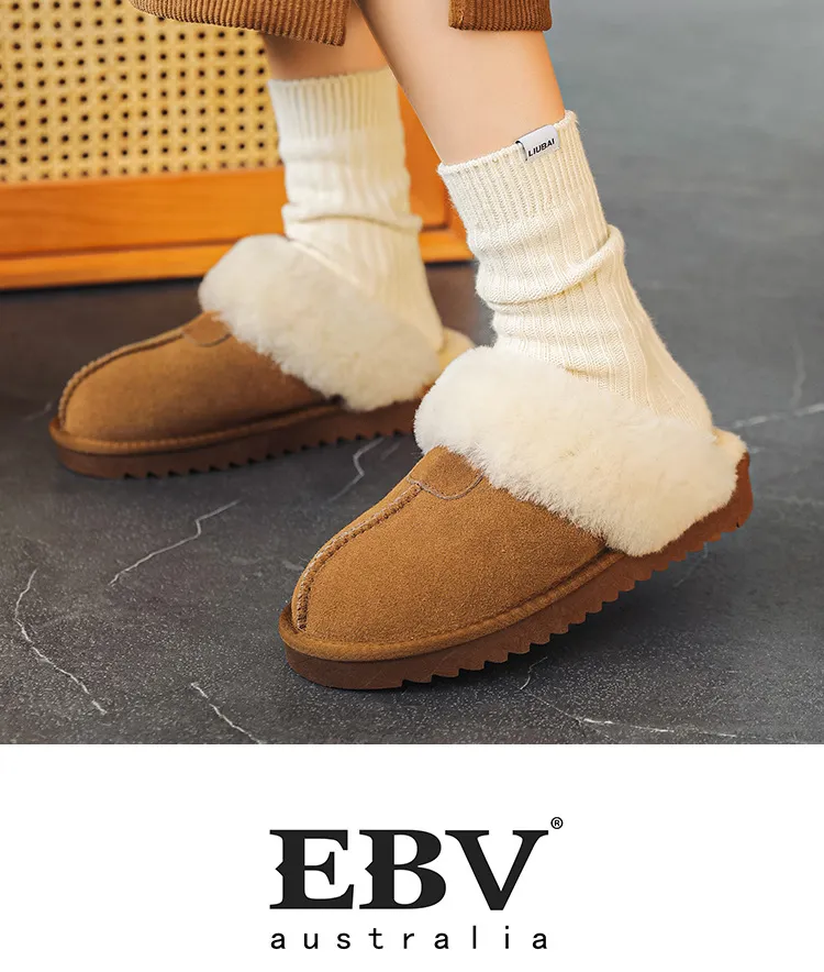 EBV Designerschuhe, versandkostenfrei, hochwertiges Fell auf Leder, dicke Sohle, flache Sohle, neue Schneestiefel, warm und rutschfest_voghion.com