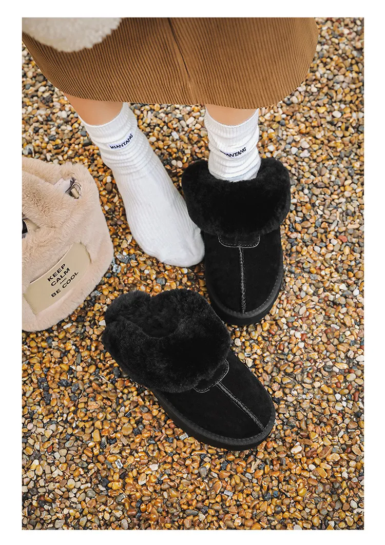 EBV Designerschuhe, versandkostenfrei, hochwertiges Fell auf Leder, dicke Sohle, flache Sohle, neue Schneestiefel, warm und rutschfest_voghion.com