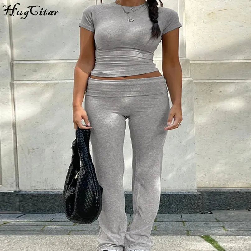 Women fitness clothing sets Co Ord Sets Solid Short Sleeve Crop Top High  Waist Mid-Calf Pants from Dhgate Women's Two Piece Pants - price 30.61