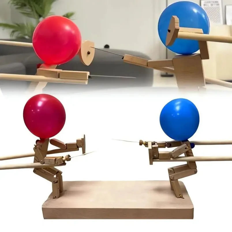Tictoyo Handmade Wooden Fencing Puppets - 100pcs Balloons, Whack a Pack Balloons Man Battle Bots Arena Adult Party Games for Groups