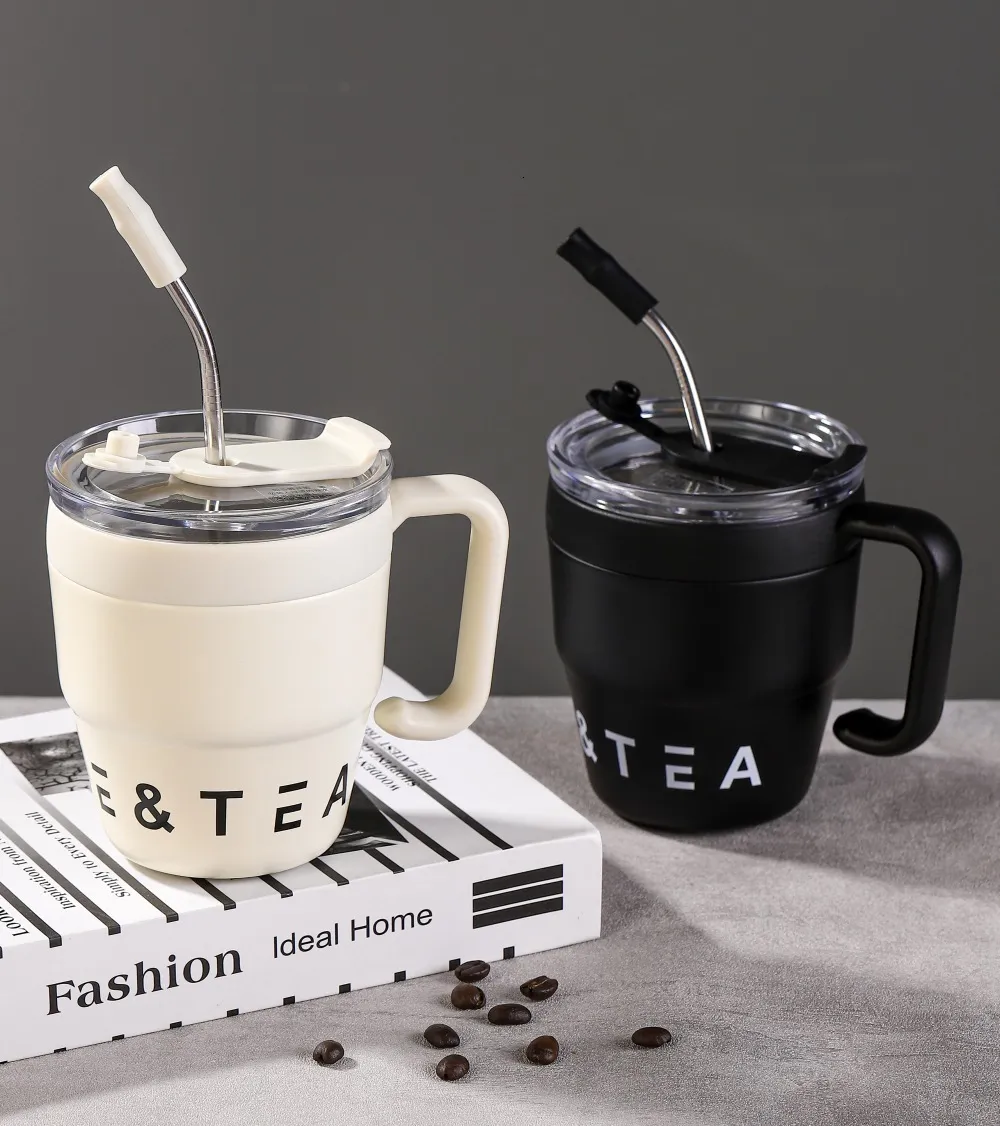 480ml Stainless Steel Thermos Mug with Straw Lid for Coffee, Tea, Milk ...