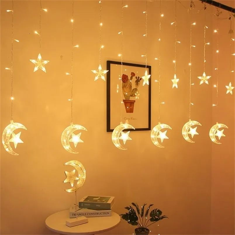 Eid Mubarak Decoration: Moon Star LED Curtain Light String Garland for ...