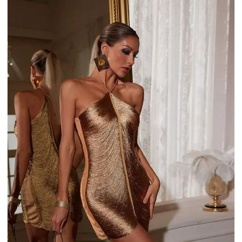 fringed decorative party evening dress Christen Metallic Sequin Fringe Party Dress