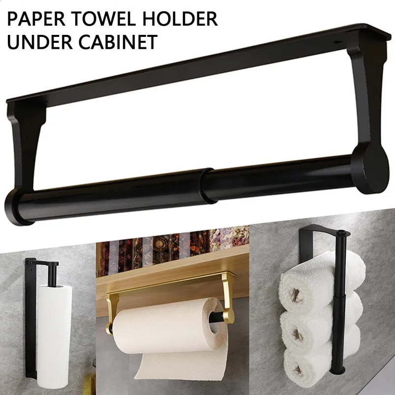 Porta carta igienica da bagno senza perforazione Appendiabiti da parete per rotolo di carta igienica (doppio strato nero e oro
