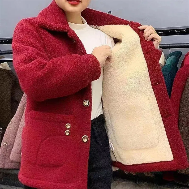 Winter Lamb Fur Single Breasted Womens Shearling From Mu02