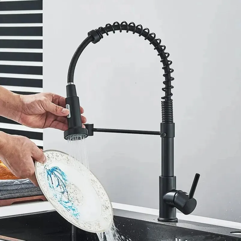 250427 Matte Black Pull Down Kitchen Faucet Dual Mode Nozzle With Cold ...