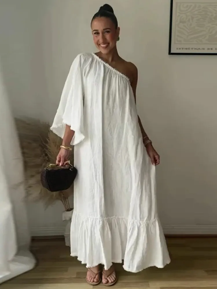 white one shoulder maxi dress Milena One Shoulder Crepe Maxi Dress / White | MESHKI
