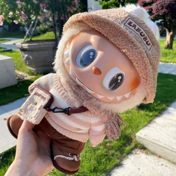 Now Doll 38cm Big Labubu Plush Doll - Latte Vinyl Stuffed Toy with Overalls Dress - Original Action Figure Figurine Bust Now Doll 38cm Big Labubu Plush Doll - Latte Vinyl Stuffed Toy with Overalls Dress - Original Action Figure Figurine Bust