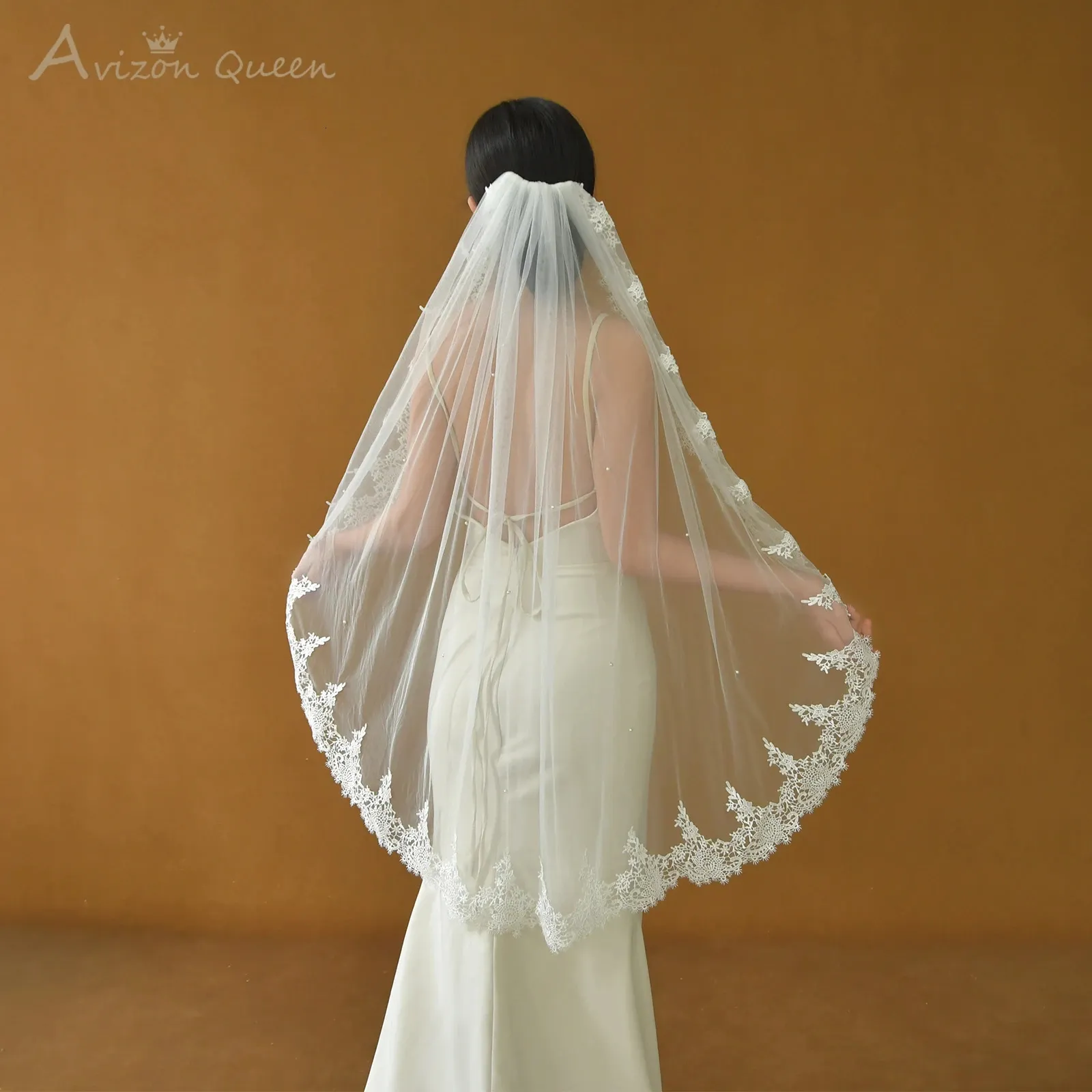 M170 Embroidered Lace Bridal Veil With Pearl... From Qida10 