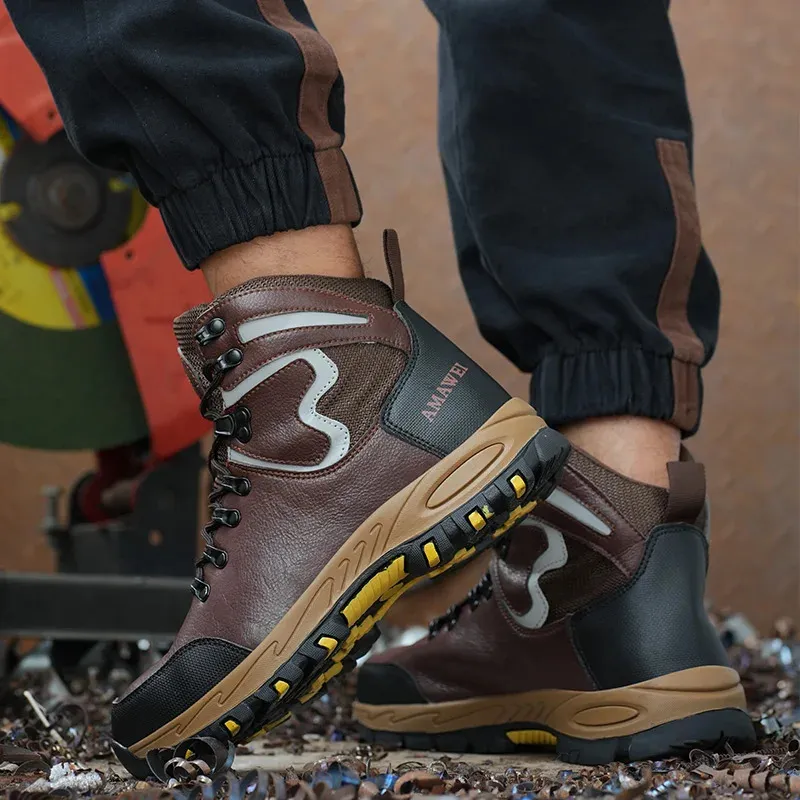 &Work Men's Steel Toe Work Boots – Indestructible Safety Sneakers, Waterproof, Lightweight (Size 9.5, Combat Style)