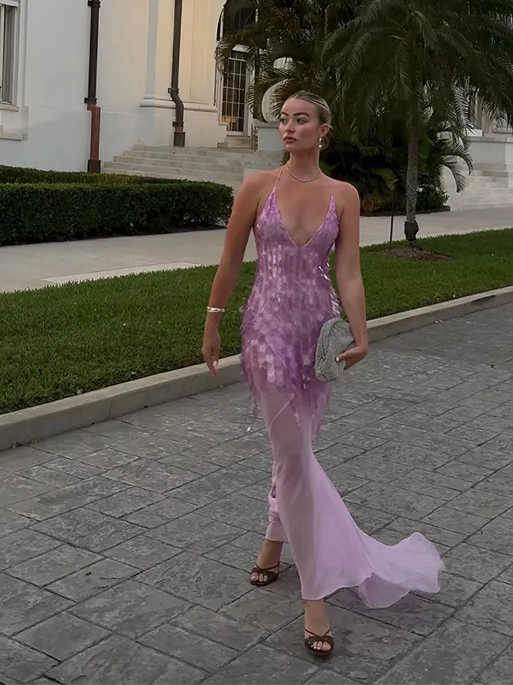halter hollow out backless chain fishtail dress Sexy Tassel Sequin Mauve With... From Weigang04, $30.8 this dress enhances your MD_04.24.26 The Best Bra for Sizes:US 10
