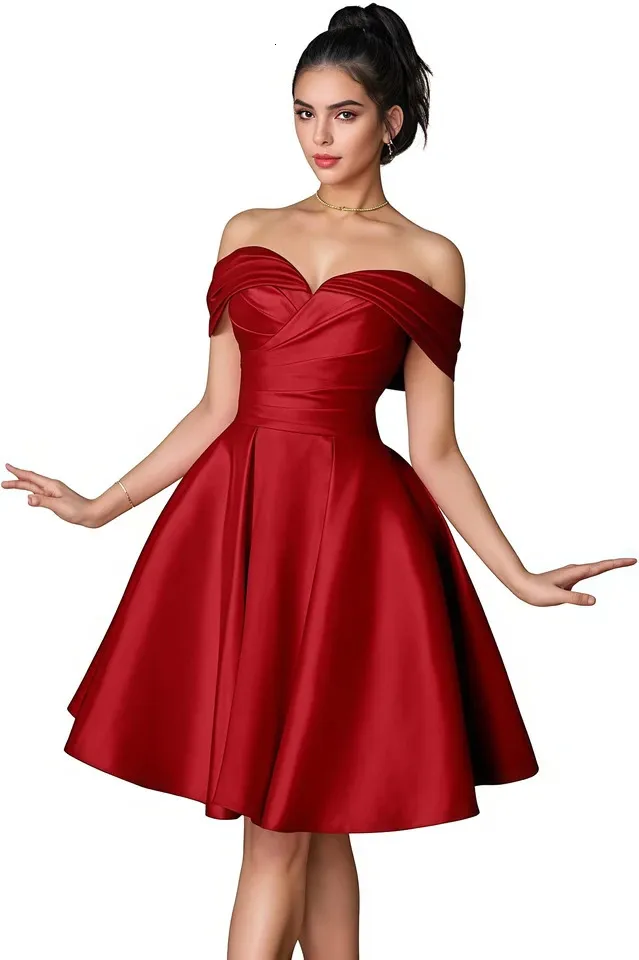 Off Shoulder Homecoming Dresses Short Satin V Neck... From 57,37  | DHgate
