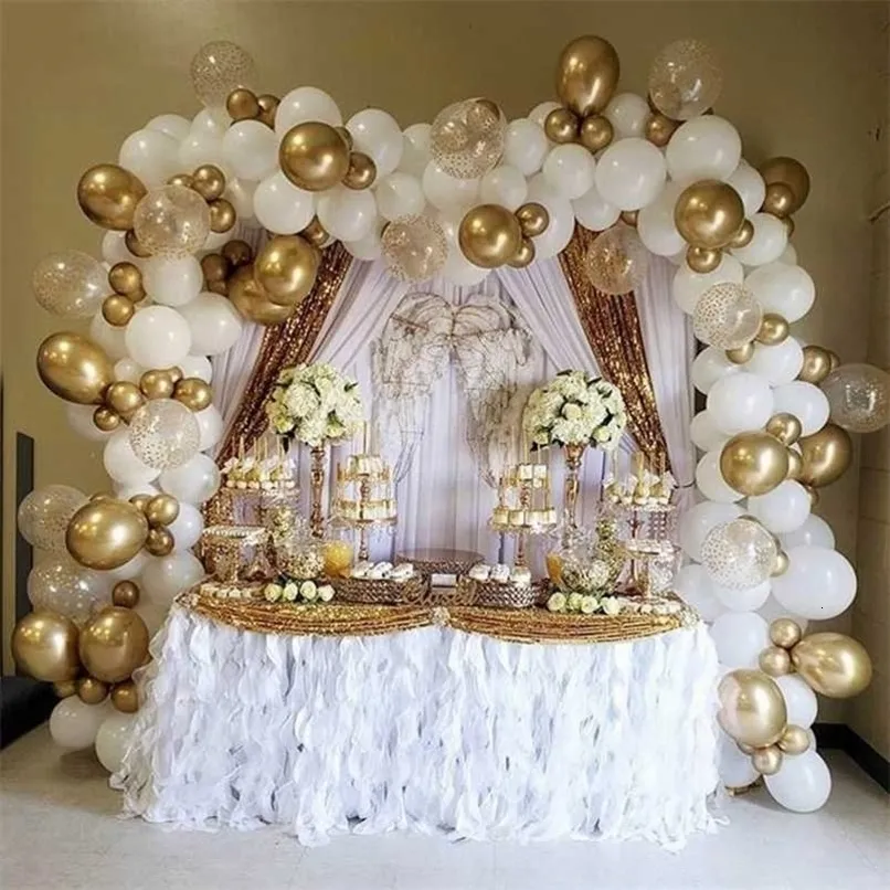 White Gold Balloon Garland Arch Kit with Chrome Metallic Latex Balloons ...