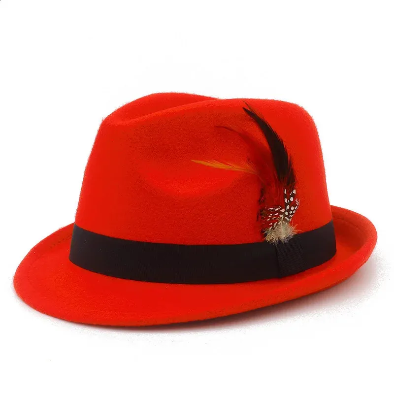 Color Feather Small Top Hat Mens and Womens Fashion Felt All Match ...