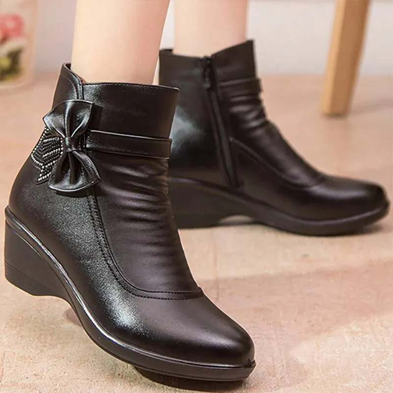 Fashion Winter Women Ankle PU Leather Female Thick Plush Warm Snow Boots Mother Waterproof Non-slip Booties Ddmysaturn_desvips.com