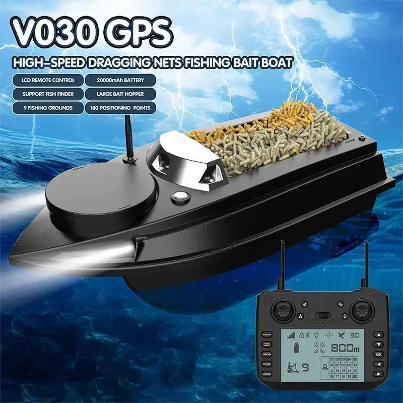 Remote Control Bobber V030 RC Bait Boat, 12V, 3KG Load, 180 Fishing Point, 43-Inch Screen ...