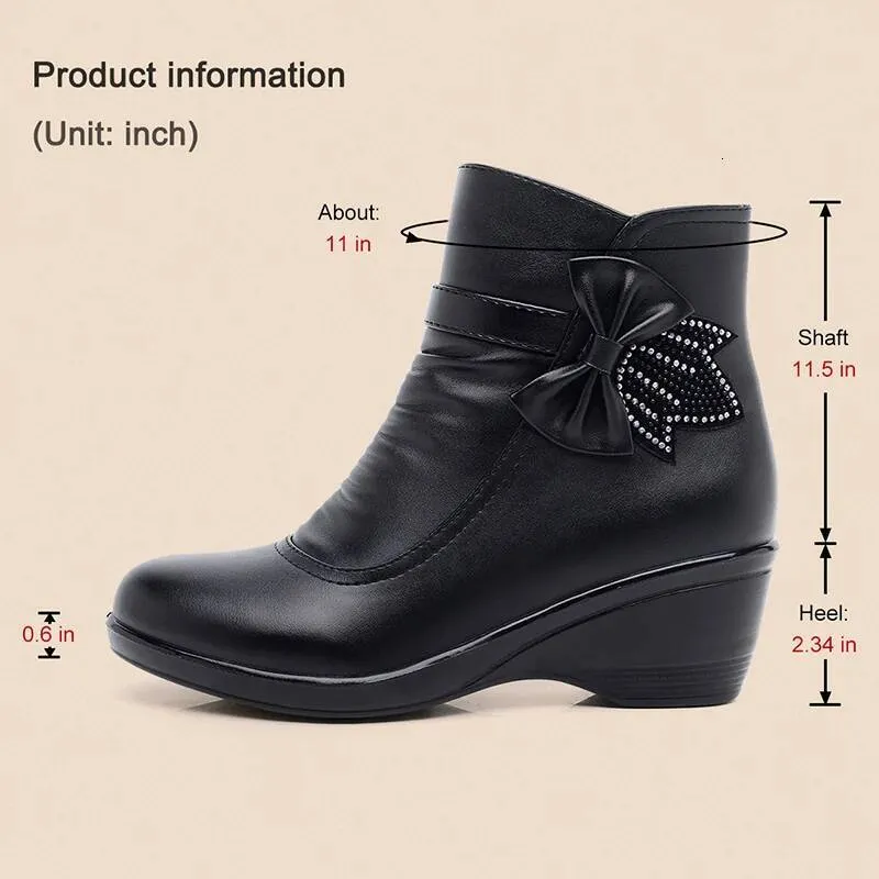 Fashion Winter Women Ankle PU Leather Female Thick Plush Warm Snow Boots Mother Waterproof Non-slip Booties Ddmysaturn_desvips.com
