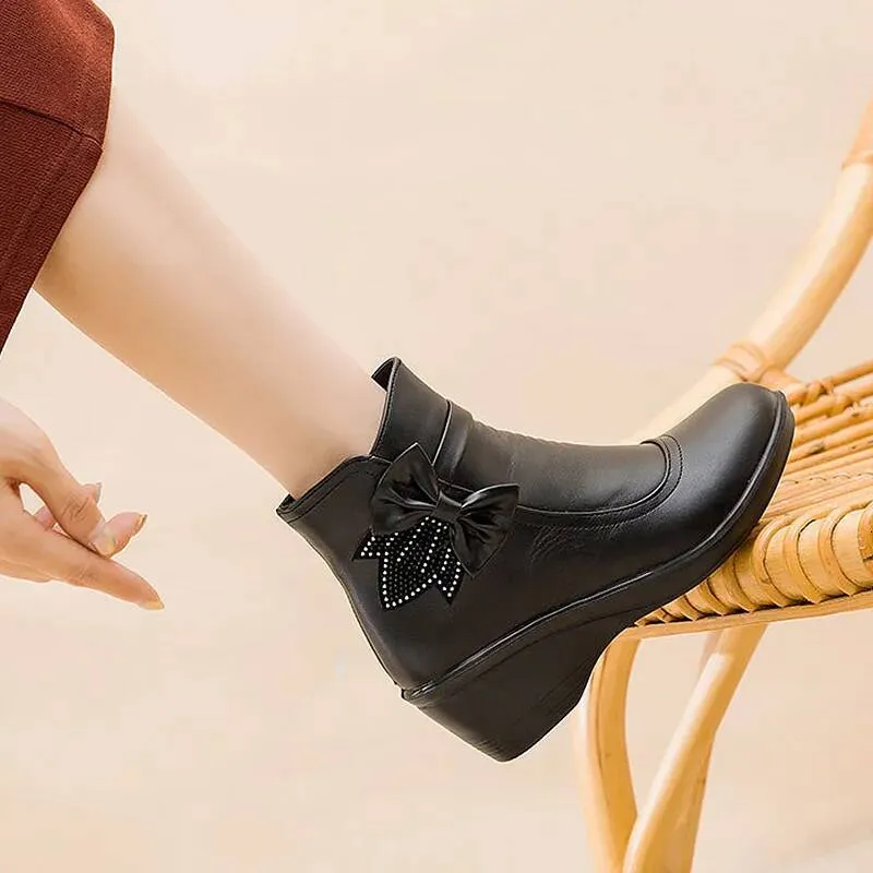 Fashion Winter Women Ankle PU Leather Female Thick Plush Warm Snow Boots Mother Waterproof Non-slip Booties Ddmysaturn_desvips.com