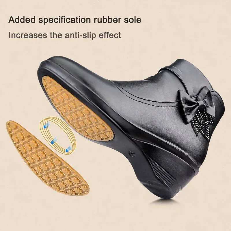 Fashion Winter Women Ankle PU Leather Female Thick Plush Warm Snow Boots Mother Waterproof Non-slip Booties Ddmysaturn_desvips.com