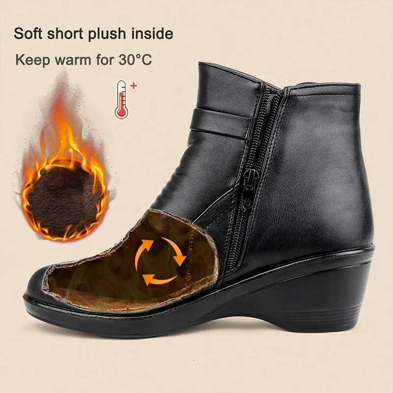 Fashion Winter Women Ankle PU Leather Female Thick Plush Warm Snow Boots Mother Waterproof Non-slip Booties Ddmysaturn_desvips.com