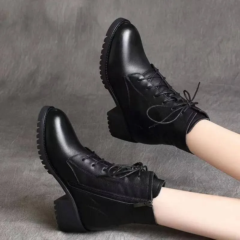 2025 High Quality Ladies Shoes Side Zipper Women's Fashion Cross-tied Modern Women Hot Sale Plus Size Ankle Boots_desvips.com