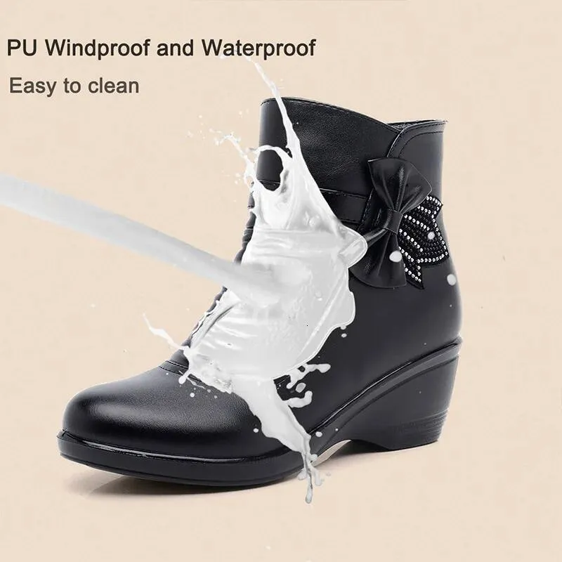 Fashion Winter Women Ankle PU Leather Female Thick Plush Warm Snow Boots Mother Waterproof Non-slip Booties Ddmysaturn_desvips.com