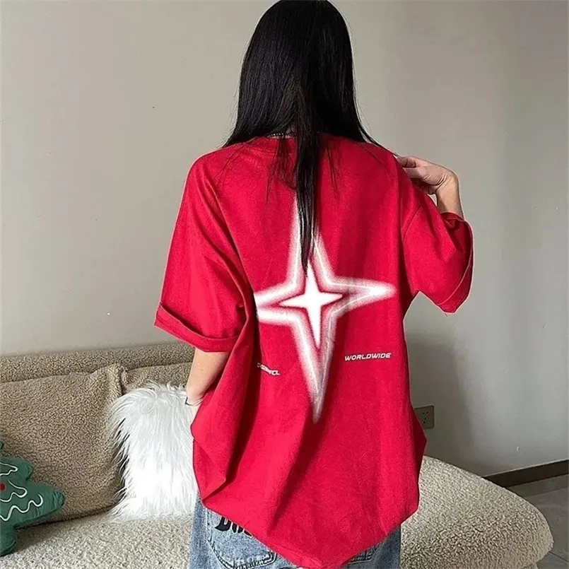 Oversized Y2K Vintage Letter Star Print T Shirts  From
