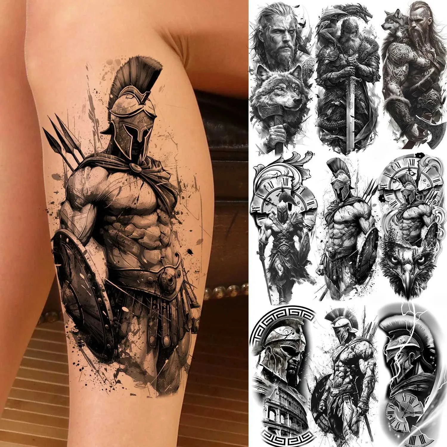 Tatuajes Temporales Guerreros Resistente Impermeable Tatuajes Falsos  Realistas Para Hombre Mujer Pegatinas De Tatuaje De Brazo Héroe Espartano  Original 2026 Por Misihan09, 2,95 € | DHgate, image size:1500x1500