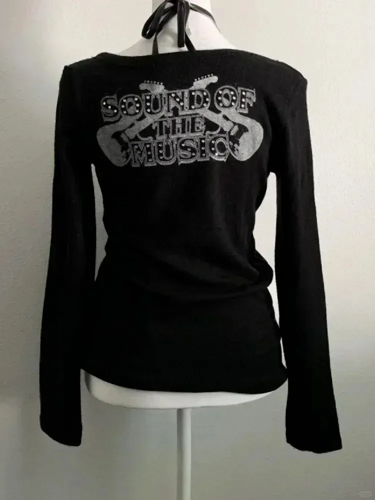 Y2K E-Girls - Maglietta da donna a maniche lunghe, con stampa grafica, scollo a O, marrone-f18, L