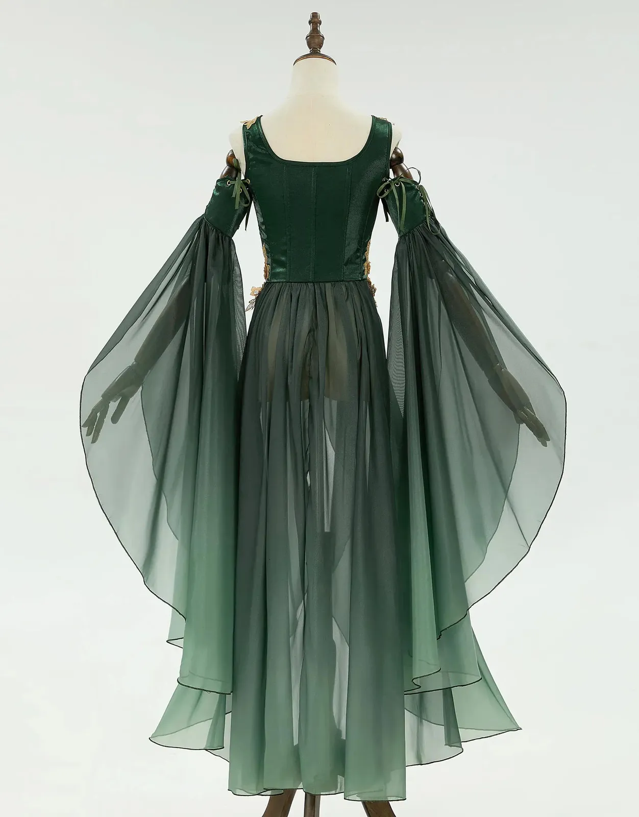 flowy elf dress Light Blue Satin Elven Gown With Train & Layered Sleeves - Fantasy Renaissance Dress Costume